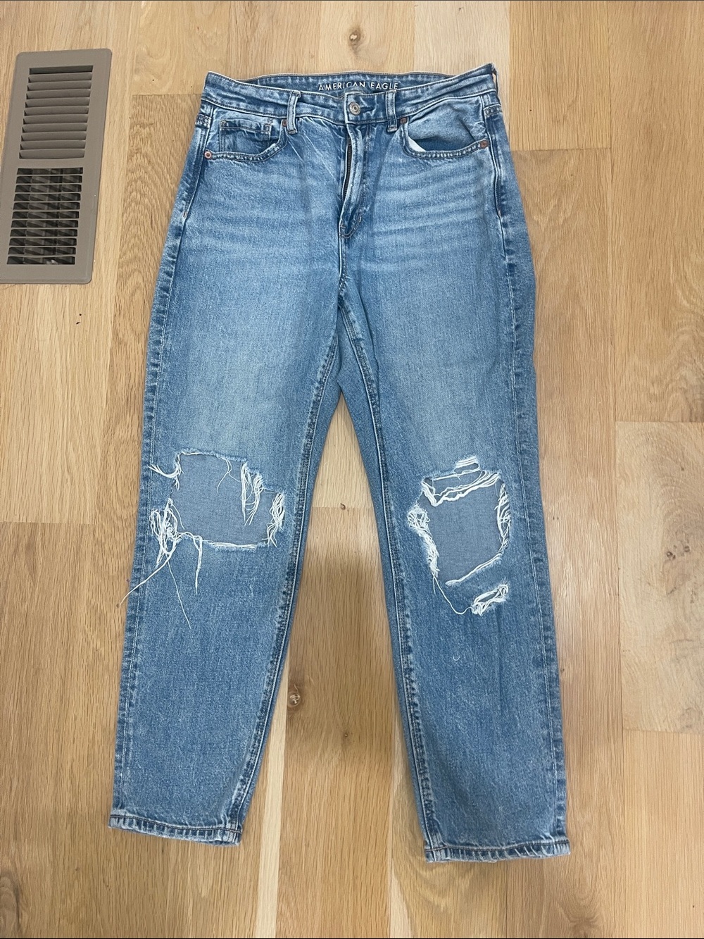 American Eagle Outfitters Distressed Light Blue Straight Leg Jeans